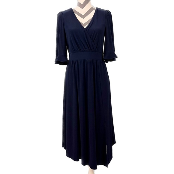 Eliza J Elbow Asymmetrical Hem Front Slit Midi Dress - Size 8 - Picture 3 of 11